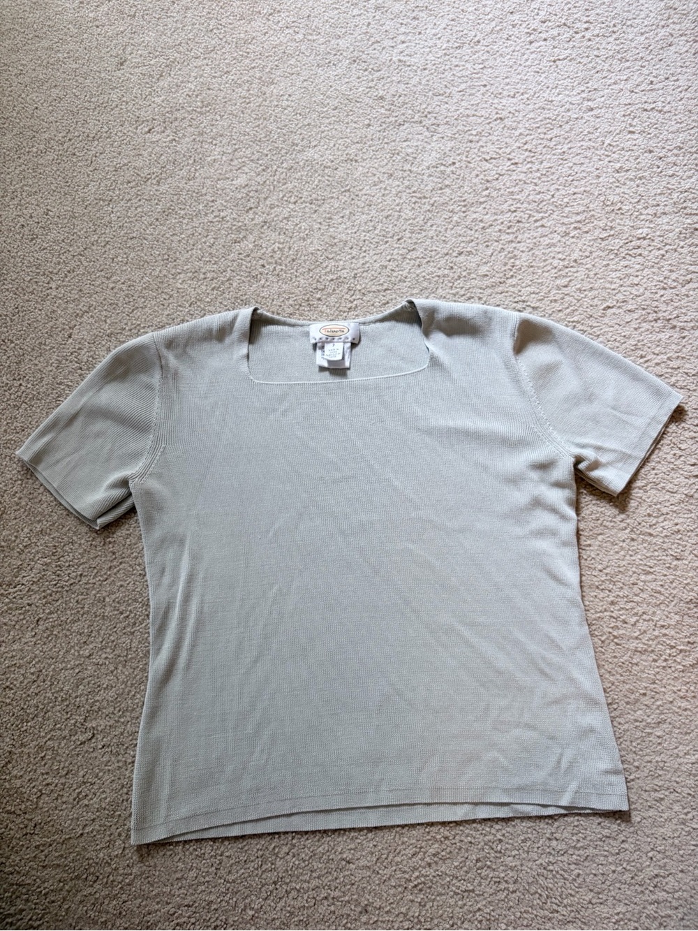 Talbots Light Sage Square Neck Short Sleeve Knit Top